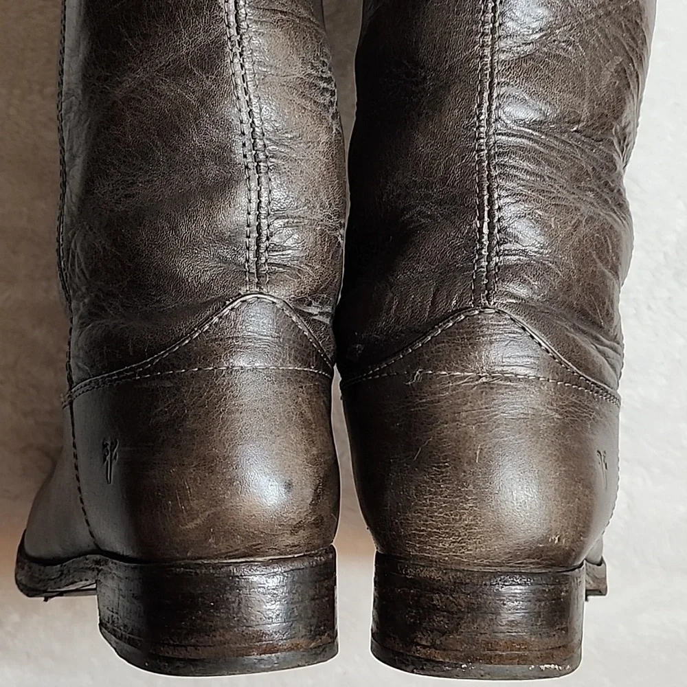 Frye Melissa Tall Western Riding Lug Boots Gray Leather Sz 6.5